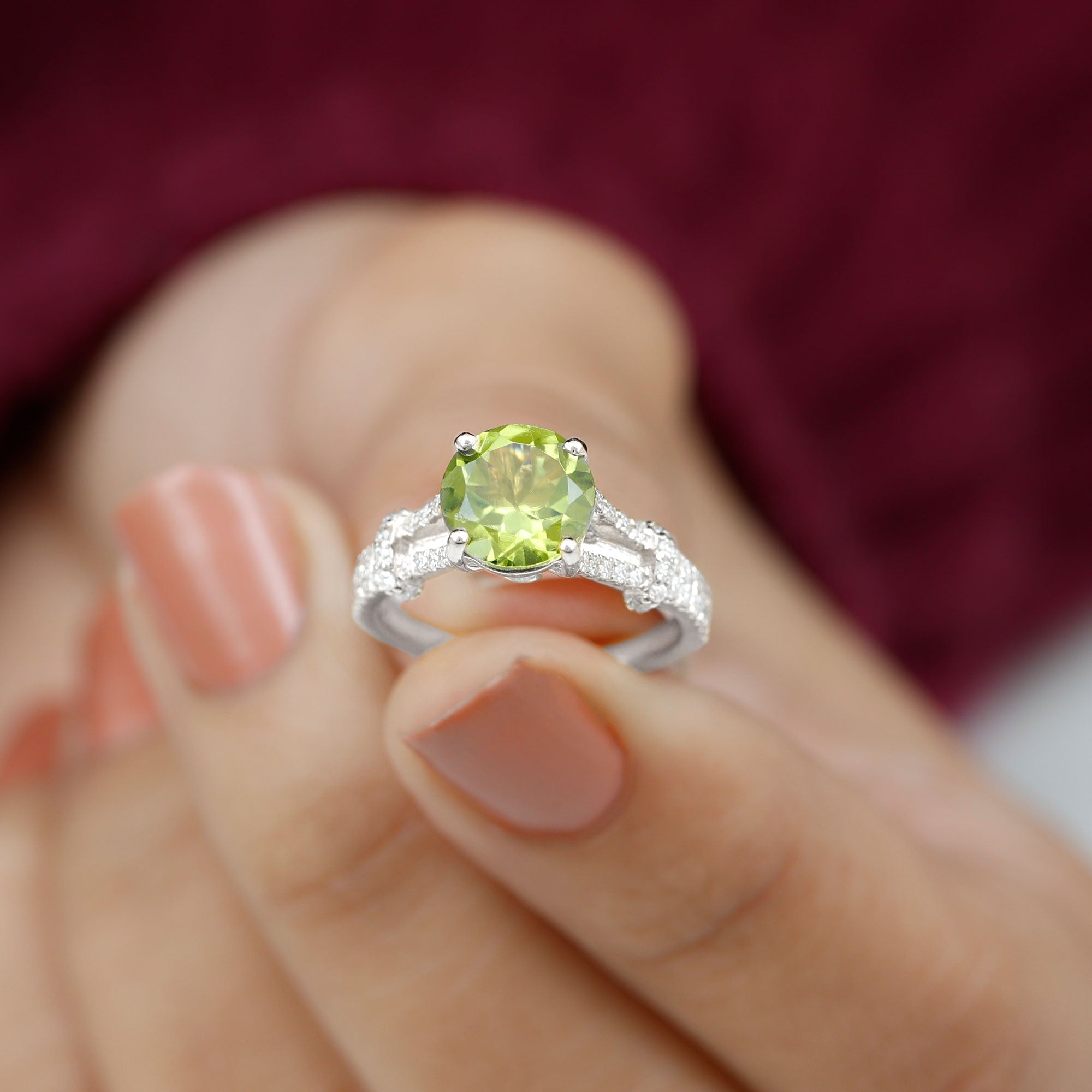 Oval Natural Peridot Ring Sterling Silver Peridot Engagement Ring Simulated Diamond Art Deco Ring Peridot Promise Wedding high quality Ring