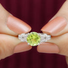 Peridot Solitaire Engagement Ring with Moissanite in Split Shank Peridot - ( AAA ) - Quality - Rosec Jewels