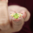 Peridot Solitaire Engagement Ring with Moissanite in Split Shank Peridot - ( AAA ) - Quality - Rosec Jewels