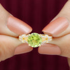 Peridot Solitaire Engagement Ring with Moissanite in Split Shank Peridot - ( AAA ) - Quality - Rosec Jewels