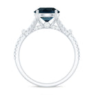 Rosec Jewels-Solitaire London Blue Topaz and Diamond Ring with Cathedral Shank