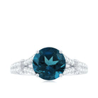 Rosec Jewels-Solitaire London Blue Topaz and Diamond Ring with Cathedral Shank