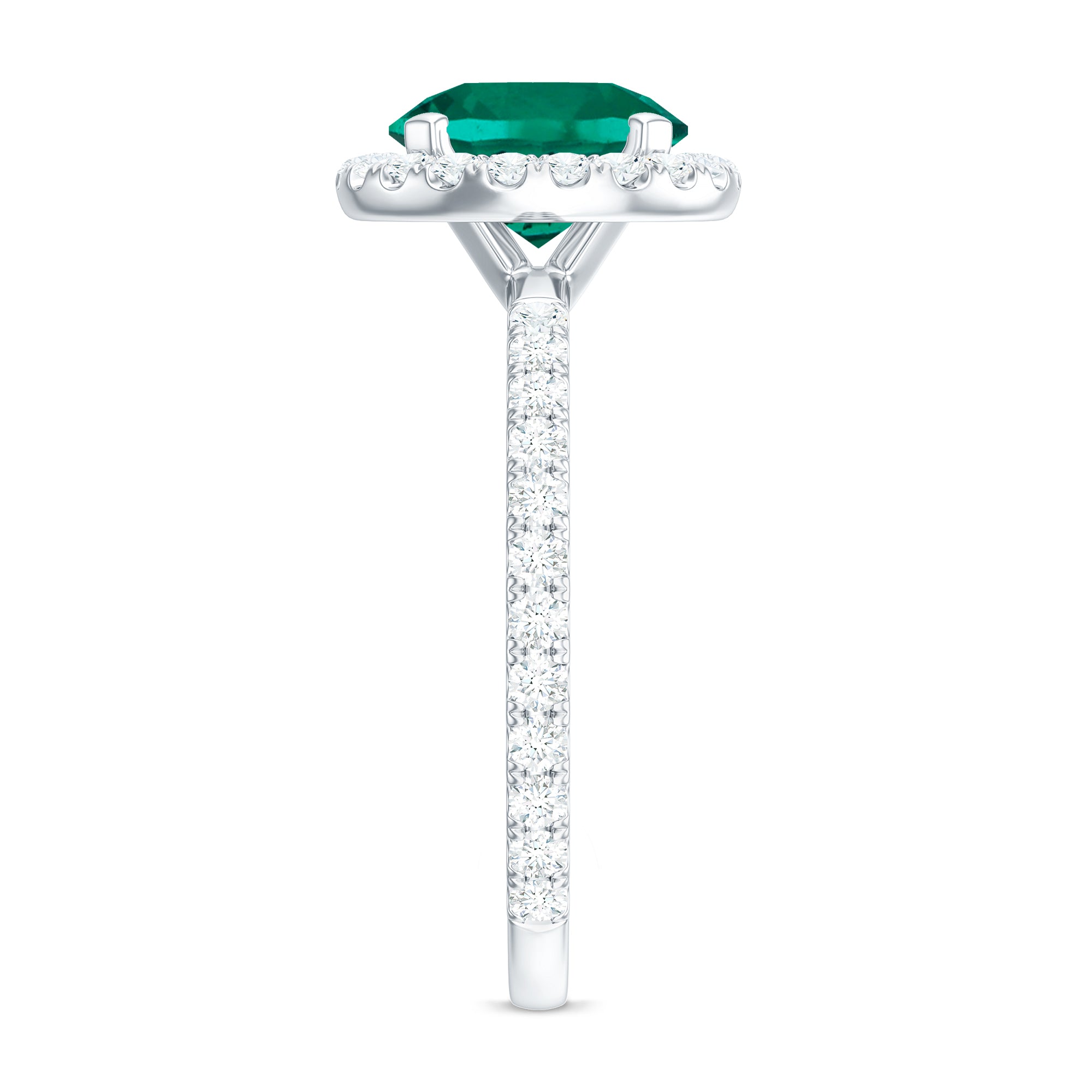 Rosec Jewels-Round Created Emerald Classic Halo Engagement Ring with Moissanite