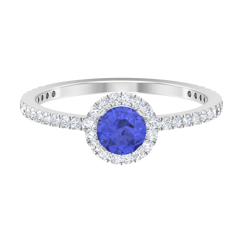 Rosec Jewels-1 CT Tanzanite Solitaire Ring with Diamond Halo