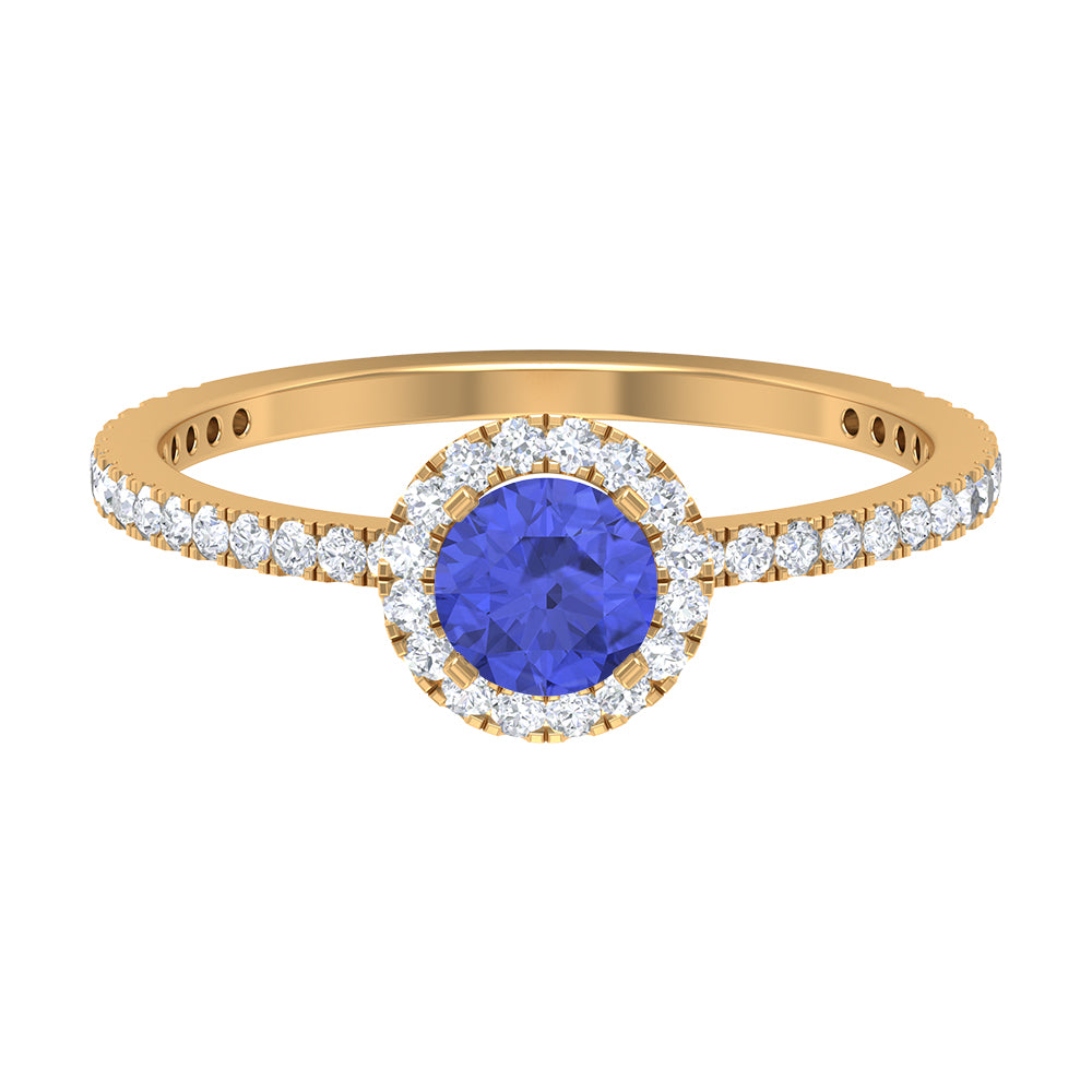 Rosec Jewels-1 CT Tanzanite Solitaire Ring with Diamond Halo