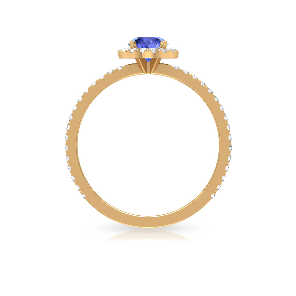 Rosec Jewels-1 CT Tanzanite Solitaire Ring with Diamond Halo