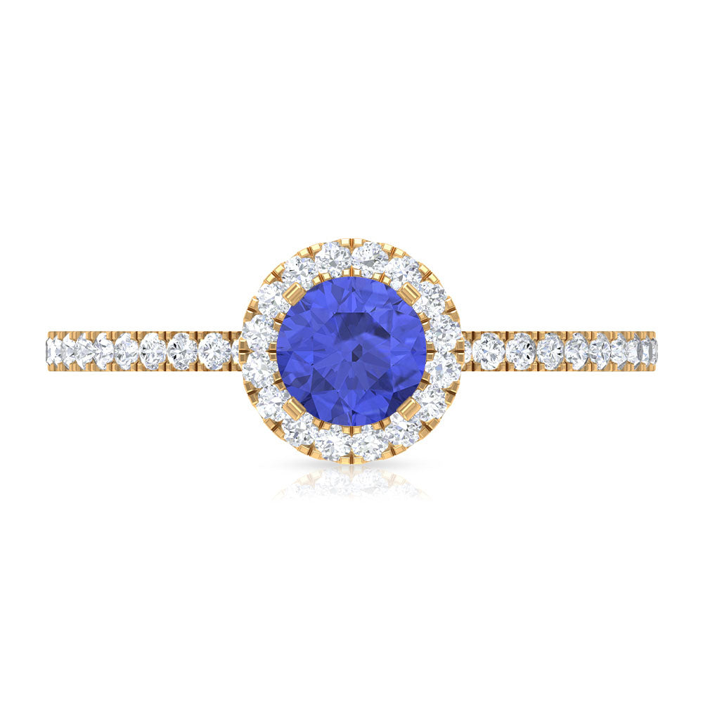 Rosec Jewels-1 CT Tanzanite Solitaire Ring with Diamond Halo