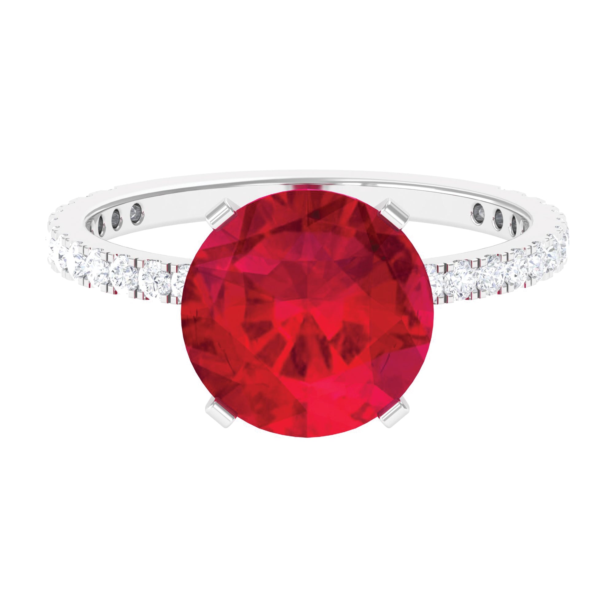 Rosec Jewels-Created Ruby Solitaire Ring with Diamond Side Stones