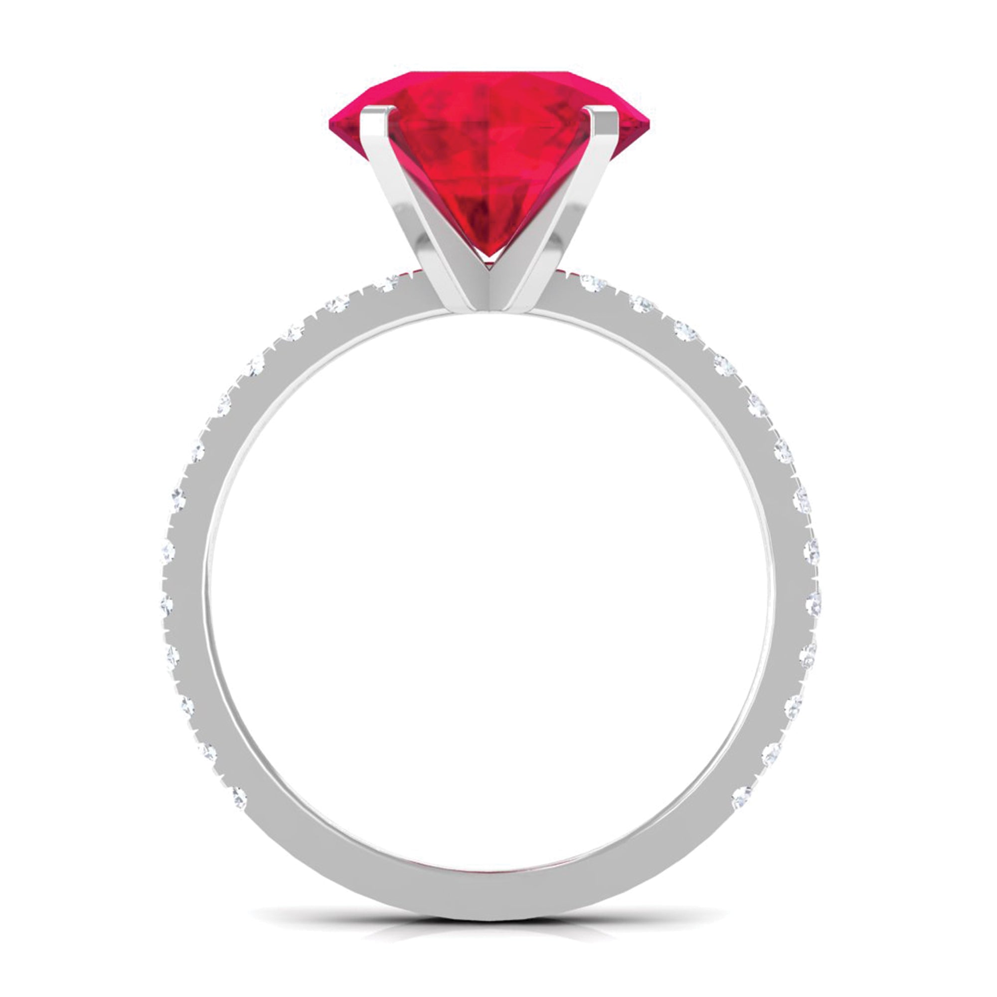 Rosec Jewels-Created Ruby Solitaire Ring with Diamond Side Stones