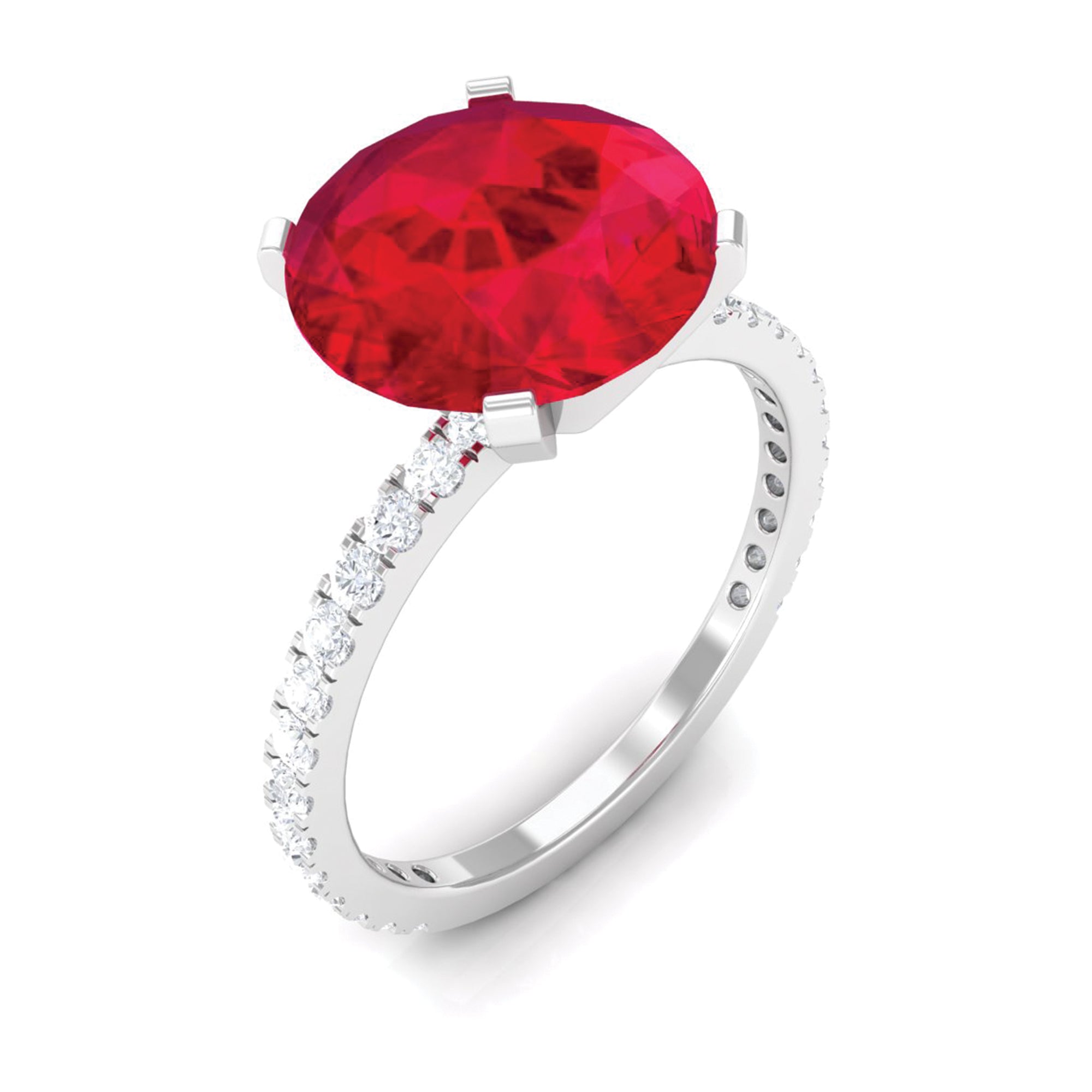 Rosec Jewels-Created Ruby Solitaire Ring with Diamond Side Stones