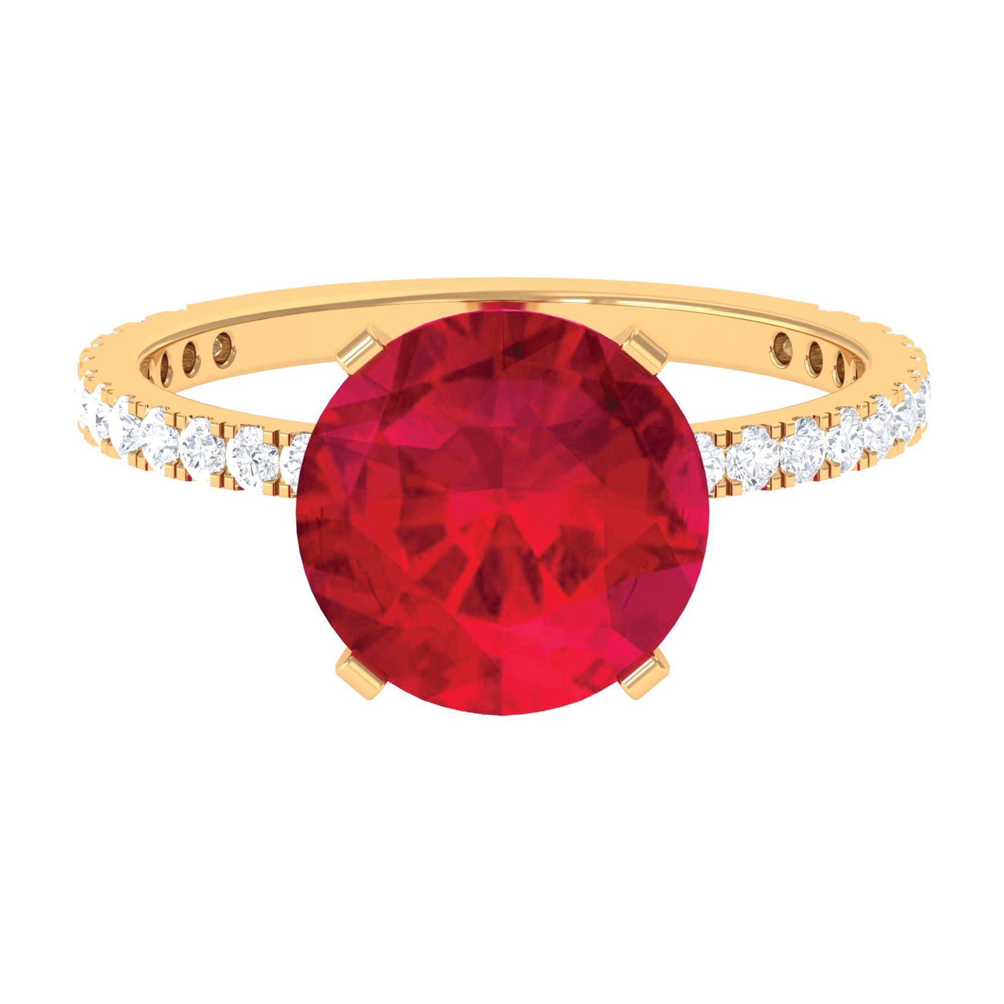 Rosec Jewels-Created Ruby Solitaire Ring with Diamond Side Stones