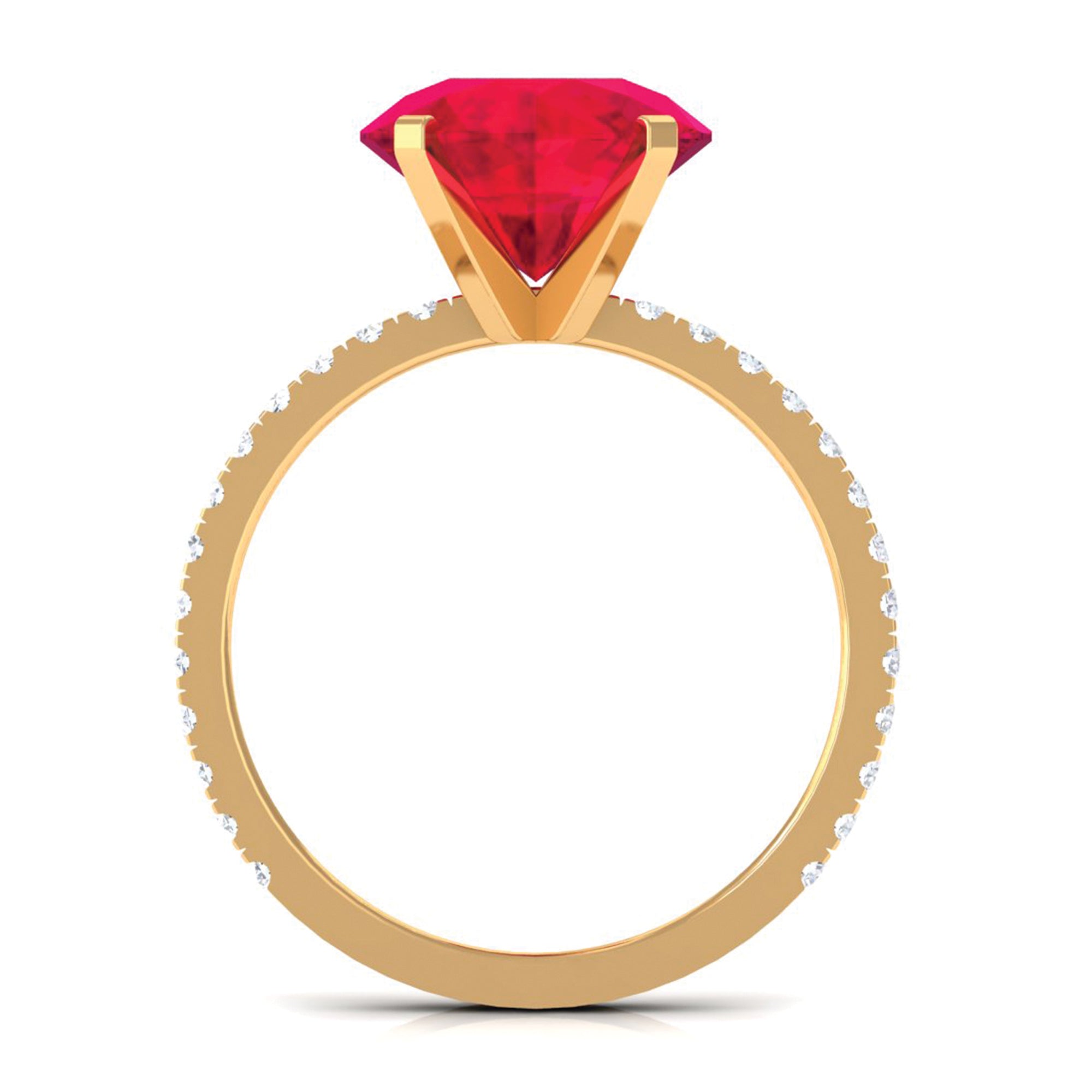 Rosec Jewels-Created Ruby Solitaire Ring with Diamond Side Stones