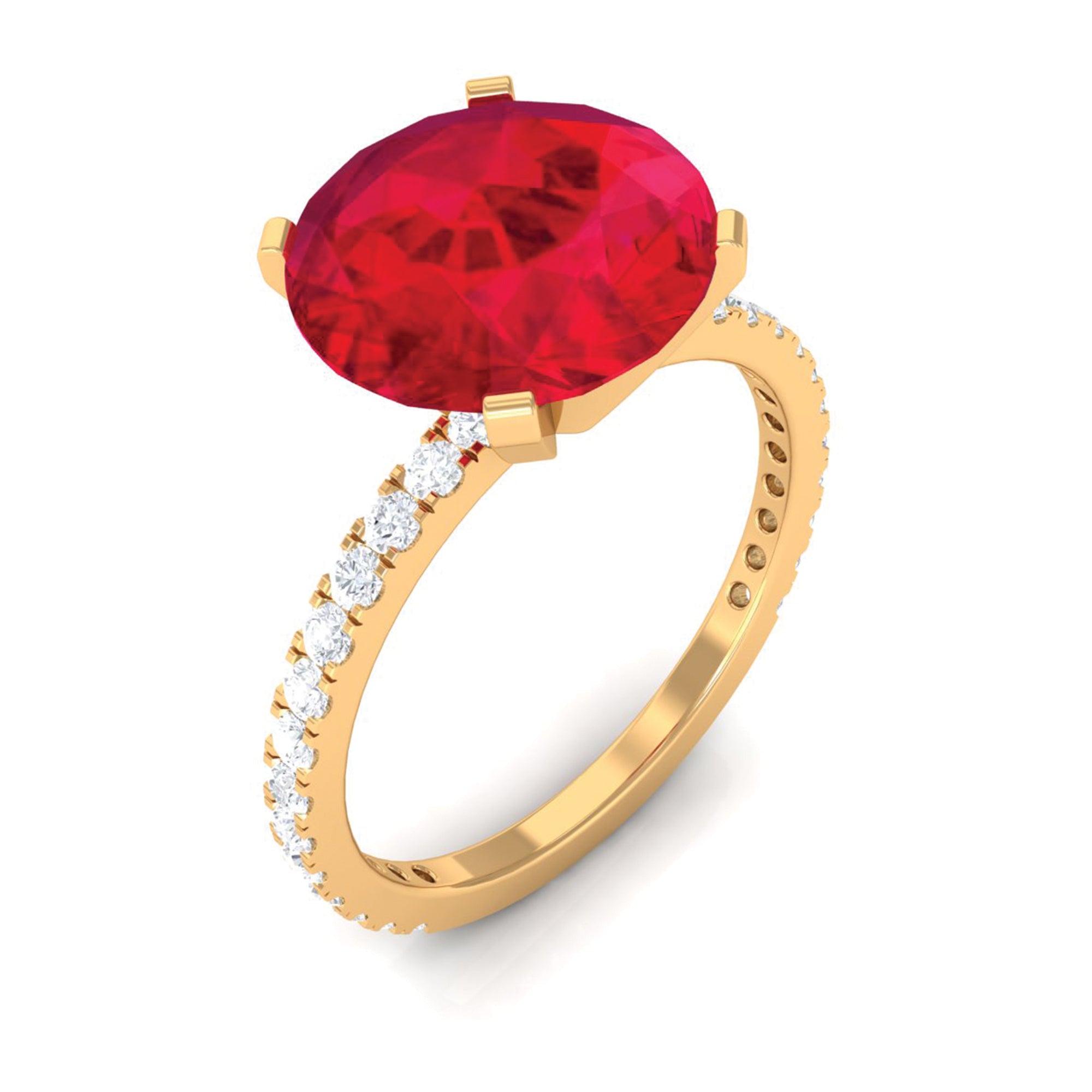 Rosec Jewels-Created Ruby Solitaire Ring with Diamond Side Stones