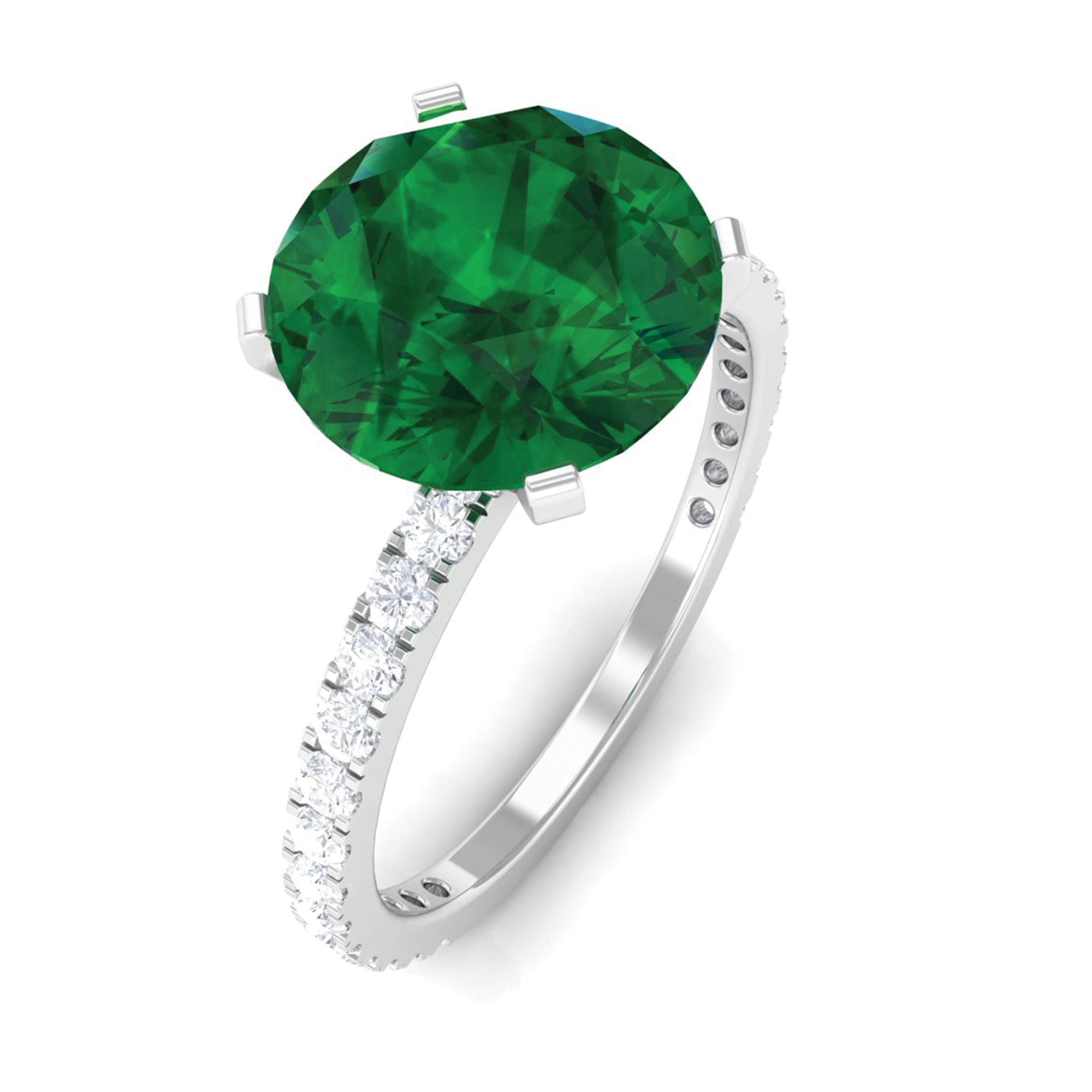 Rosec Jewels-3.5 CT Created Emerald Solitaire Engagement Ring with Diamond