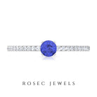 Rosec Jewels-Tanzanite Dainty Solitaire Ring with French Pave Set Diamond