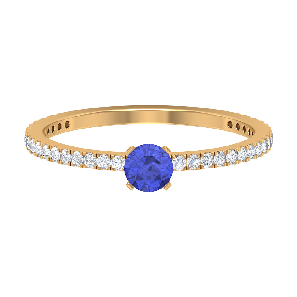 Rosec Jewels-Tanzanite Dainty Solitaire Ring with French Pave Set Diamond