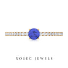 Rosec Jewels-Tanzanite Dainty Solitaire Ring with French Pave Set Diamond