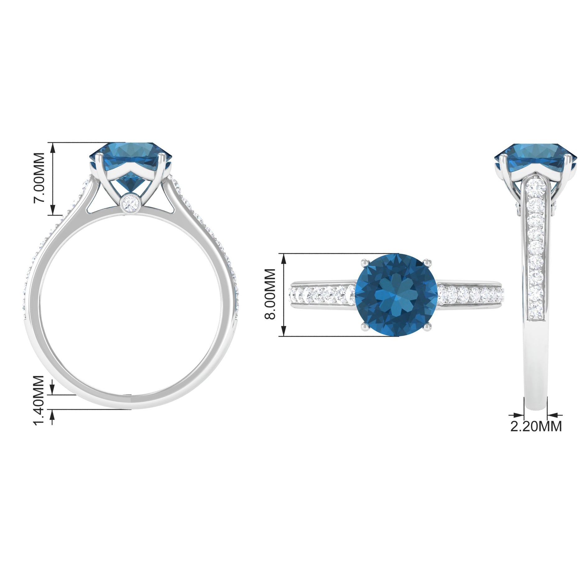 Rosec Jewels-London Blue Topaz Solitaire Ring with Diamond Accent