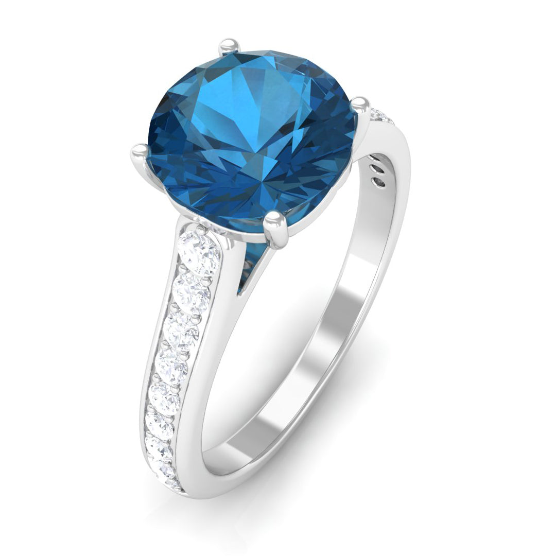 Rosec Jewels-London Blue Topaz Solitaire Ring with Diamond Accent