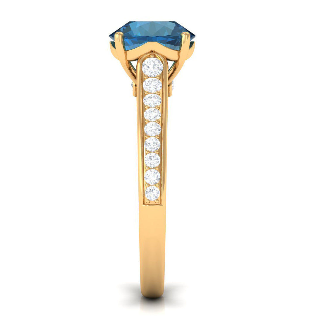 Rosec Jewels-London Blue Topaz Solitaire Ring with Diamond Accent