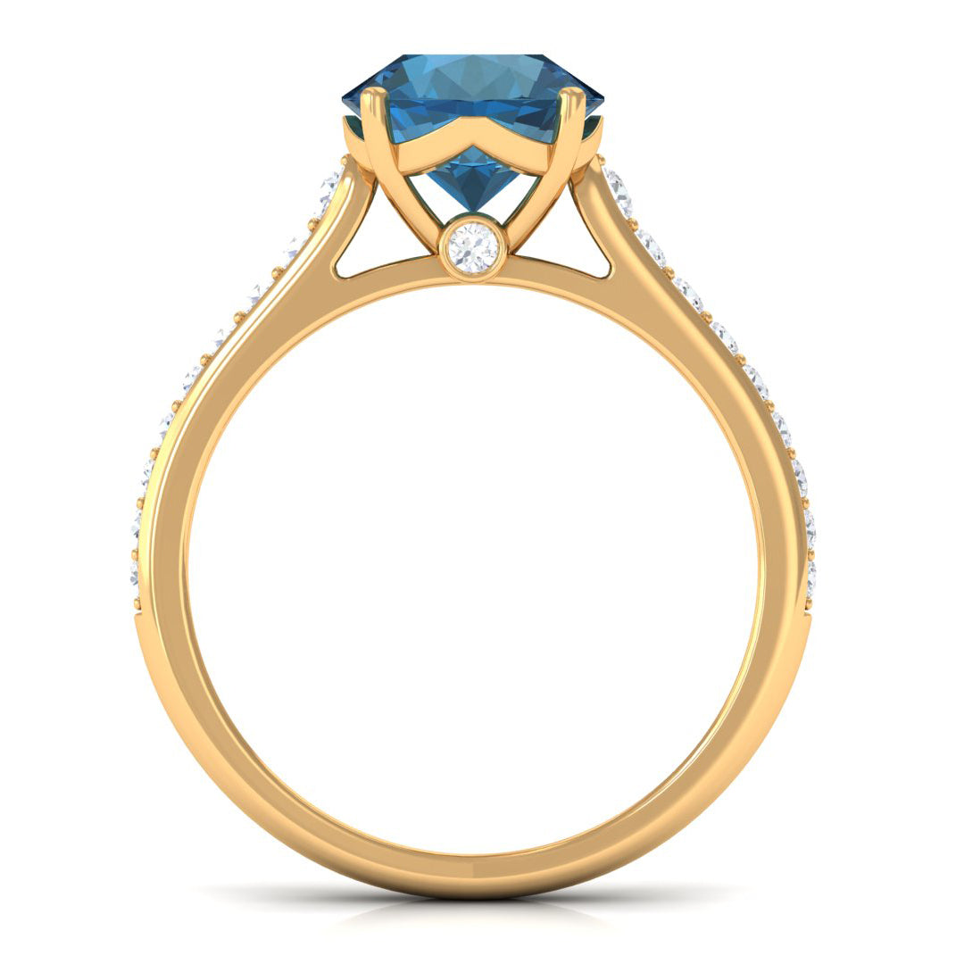 Rosec Jewels-London Blue Topaz Solitaire Ring with Diamond Accent