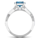 Rosec Jewels-4 Prong Set Solitaire London Blue Topaz Crossover Ring with Diamond Accent