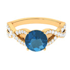 Rosec Jewels-4 Prong Set Solitaire London Blue Topaz Crossover Ring with Diamond Accent