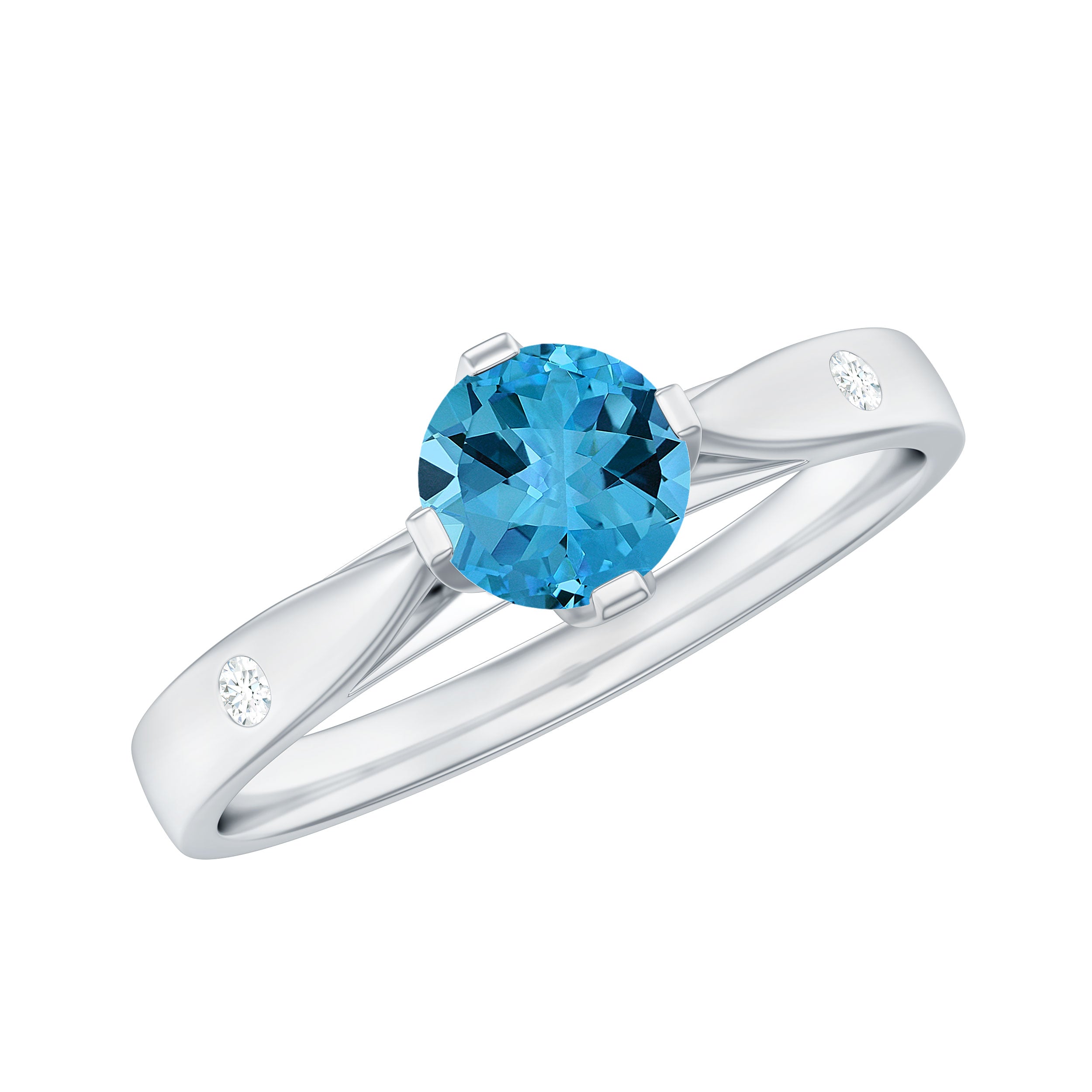 Rosec Jewels-1/2 CT Solitaire Ring with Swiss Blue Topaz and Diamond for Her