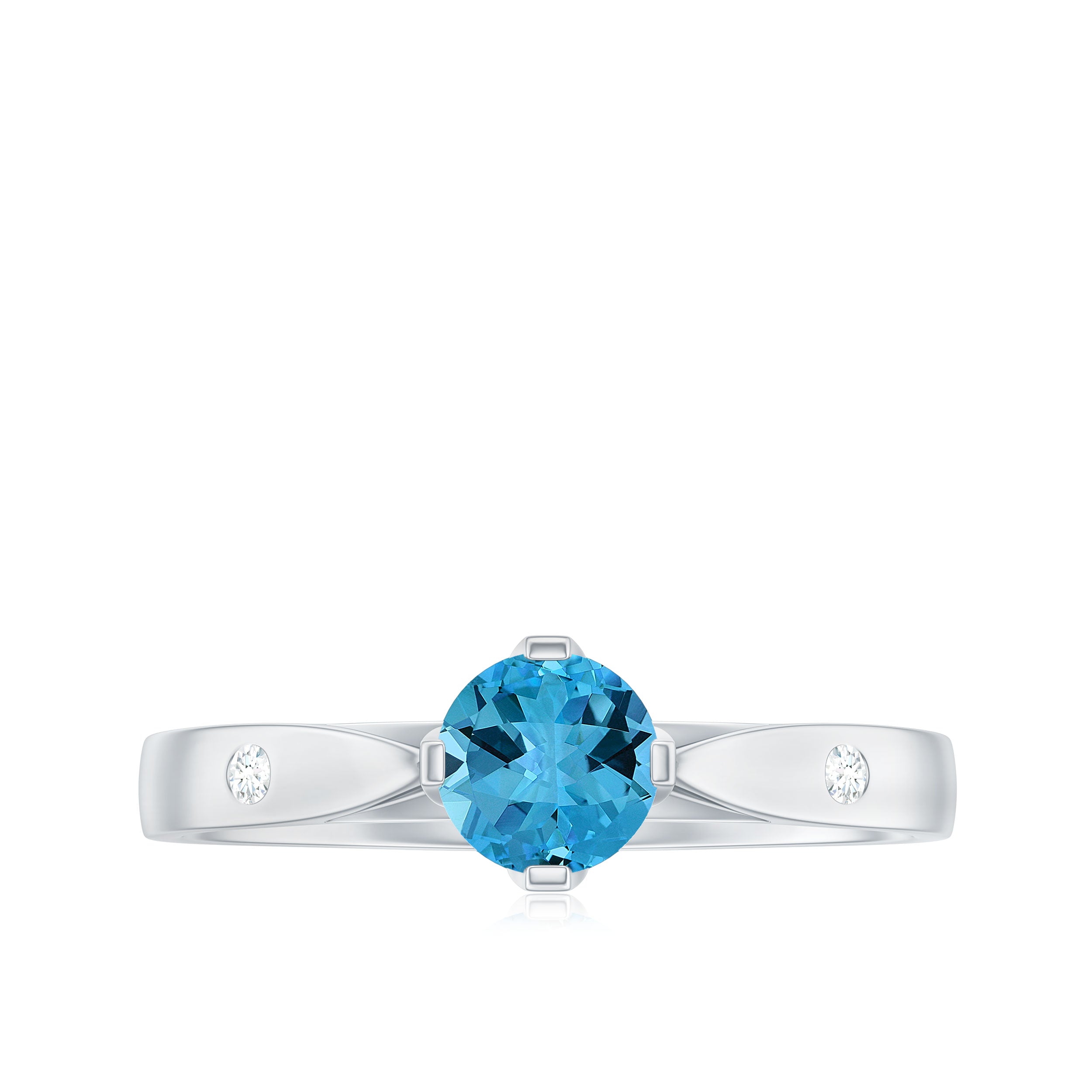 Rosec Jewels-1/2 CT Solitaire Ring with Swiss Blue Topaz and Diamond for Her