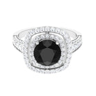 Rosec Jewels-Real Black Onyx Double Halo Engagement Ring with Moissanite