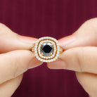 Rosec Jewels-Real Black Onyx Double Halo Engagement Ring with Moissanite