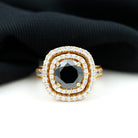 Rosec Jewels-Real Black Onyx Double Halo Engagement Ring with Moissanite