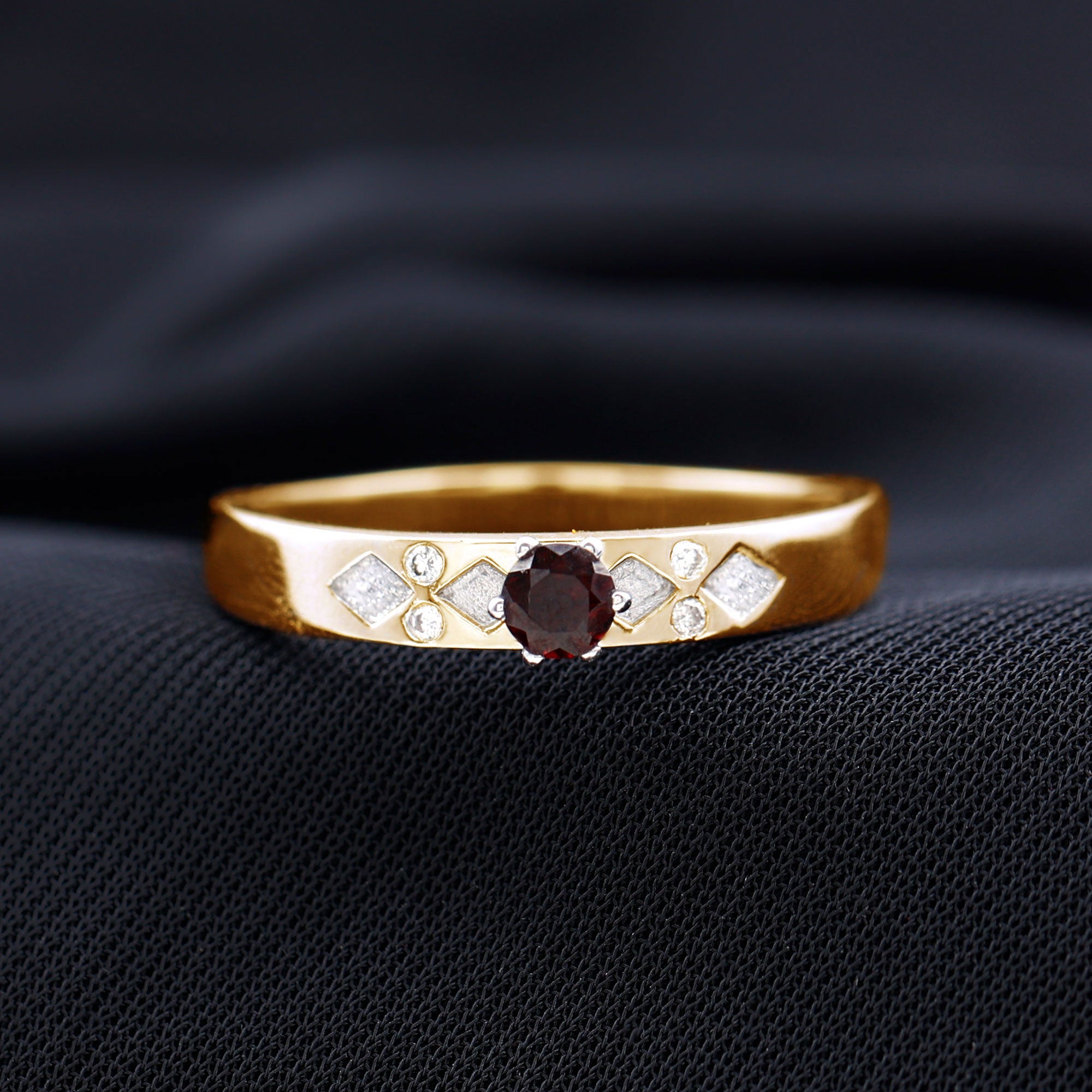 Rosec Jewels-Natural Round Garnet Solitaire Band Ring