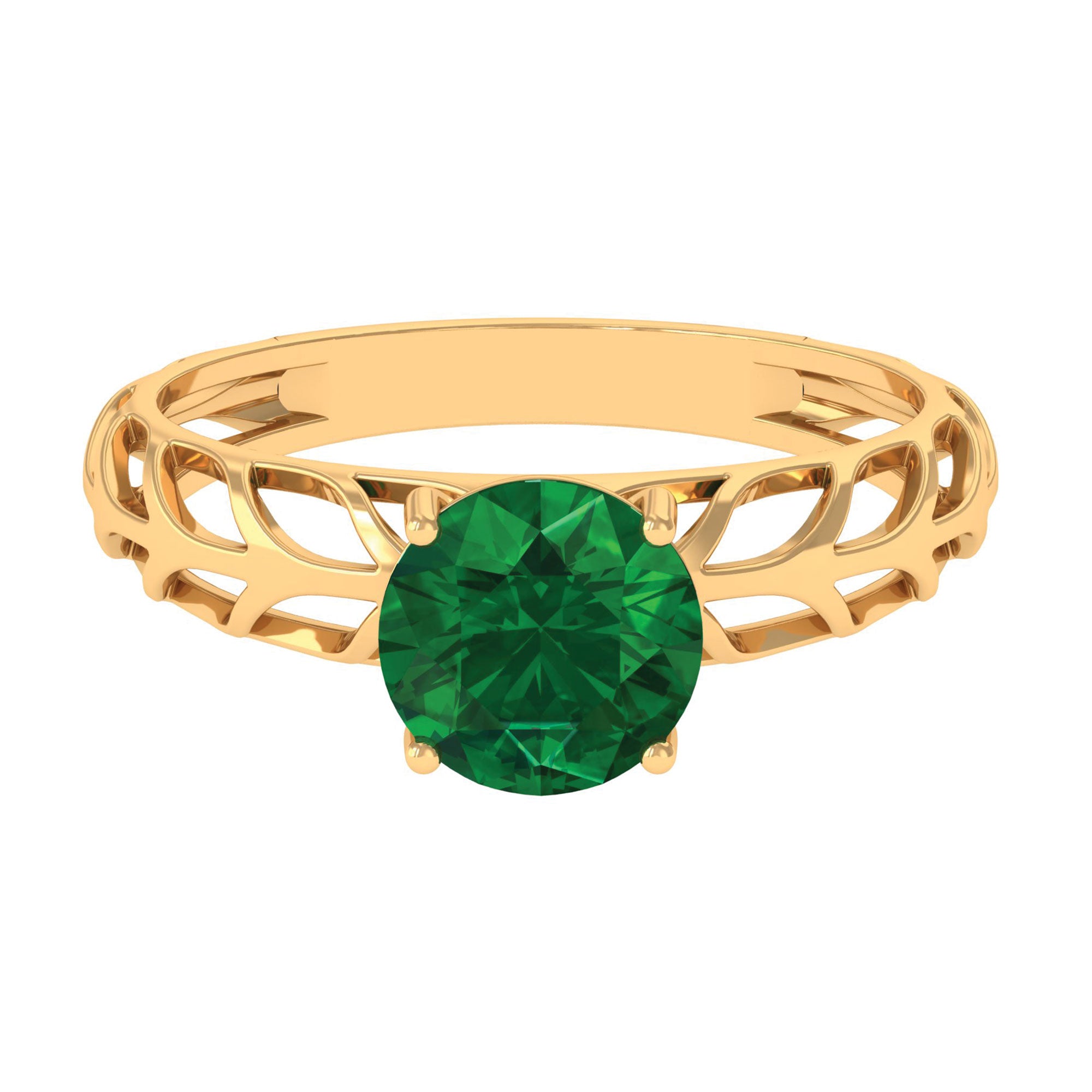 Rosec Jewels-8 MM Round Created Emerald Solitaire Engagement Ring with Gold Filigree Details