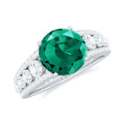 Rosec Jewels-Created Emerald Engagement Ring with Moissanite Side Stones