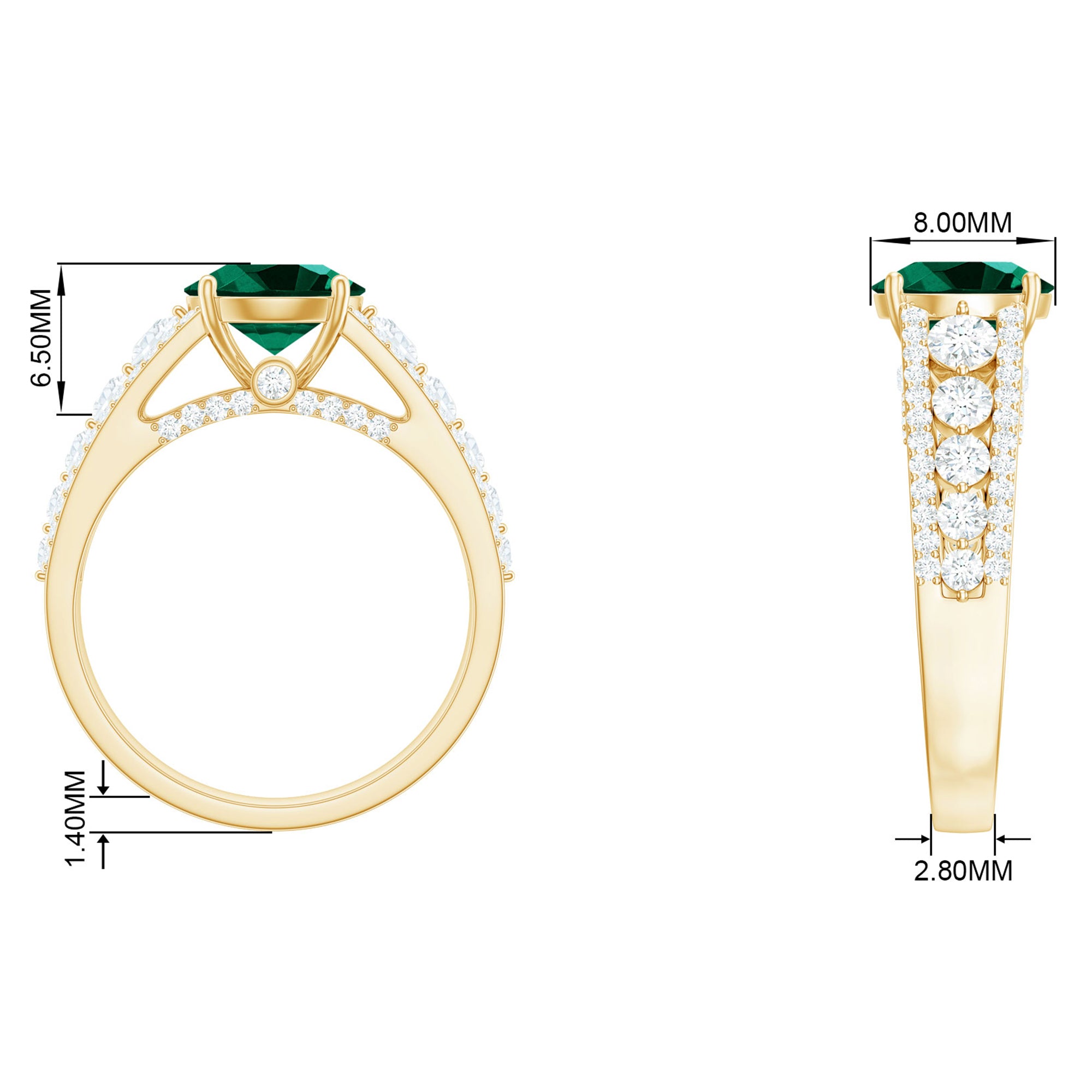 Rosec Jewels-Created Emerald Engagement Ring with Moissanite Side Stones