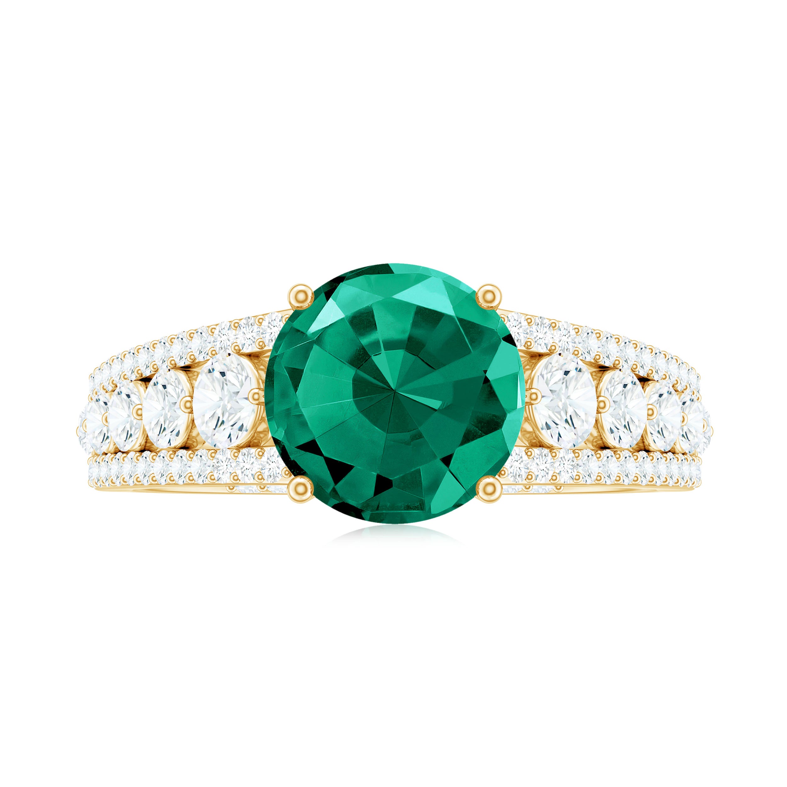 Rosec Jewels-Created Emerald Engagement Ring with Moissanite Side Stones