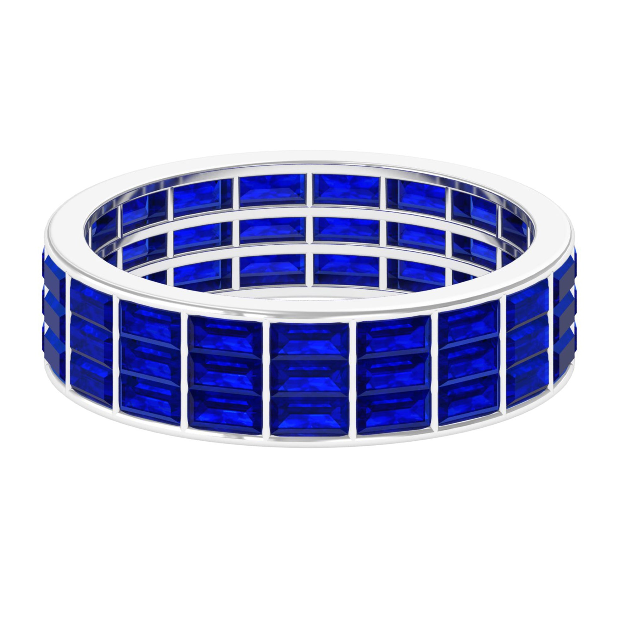 Rosec Jewels-Channel Set Lab Grown Blue Sapphire Wide Eternity Band Ring