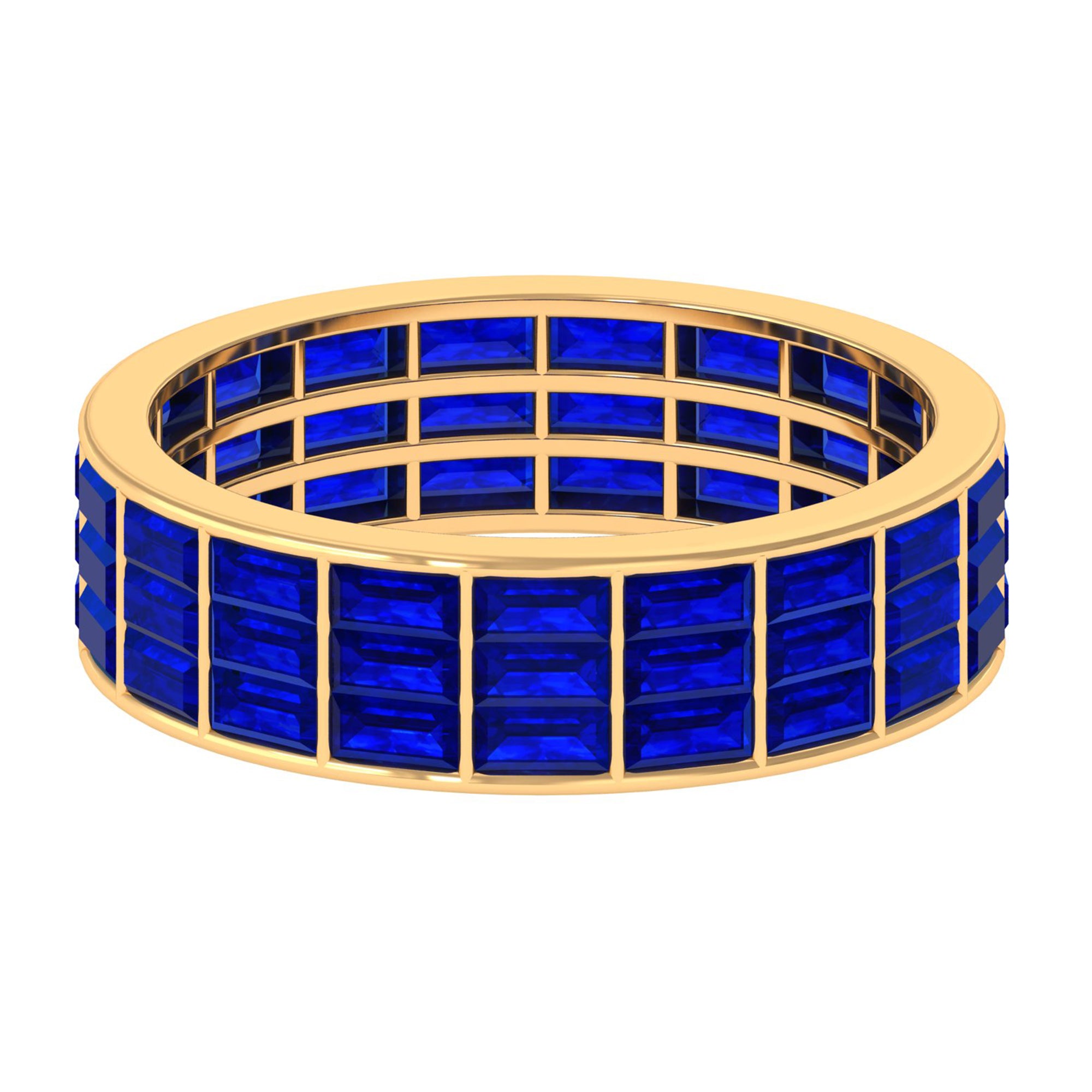 Rosec Jewels-Channel Set Lab Grown Blue Sapphire Wide Eternity Band Ring