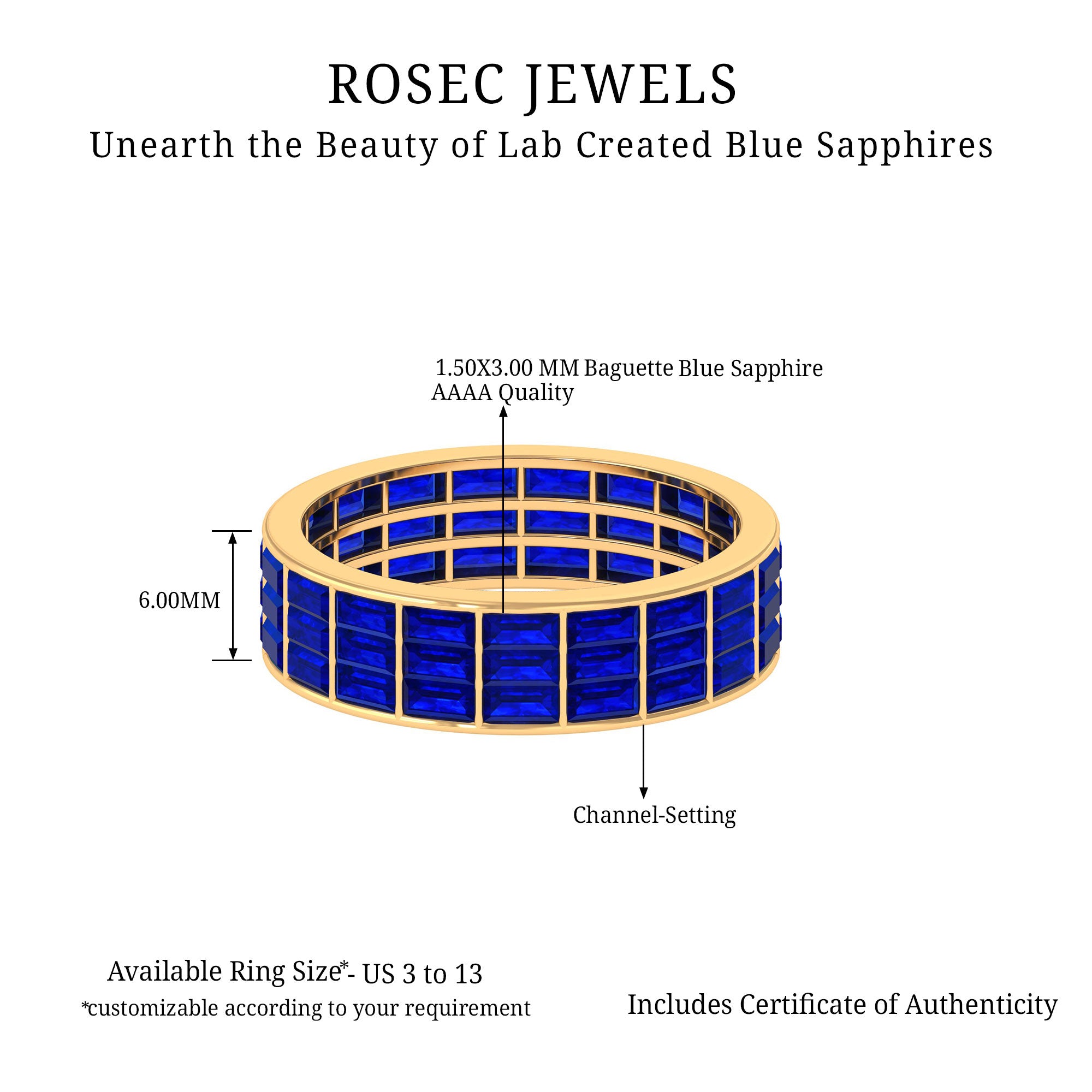 Rosec Jewels-Channel Set Lab Grown Blue Sapphire Wide Eternity Band Ring