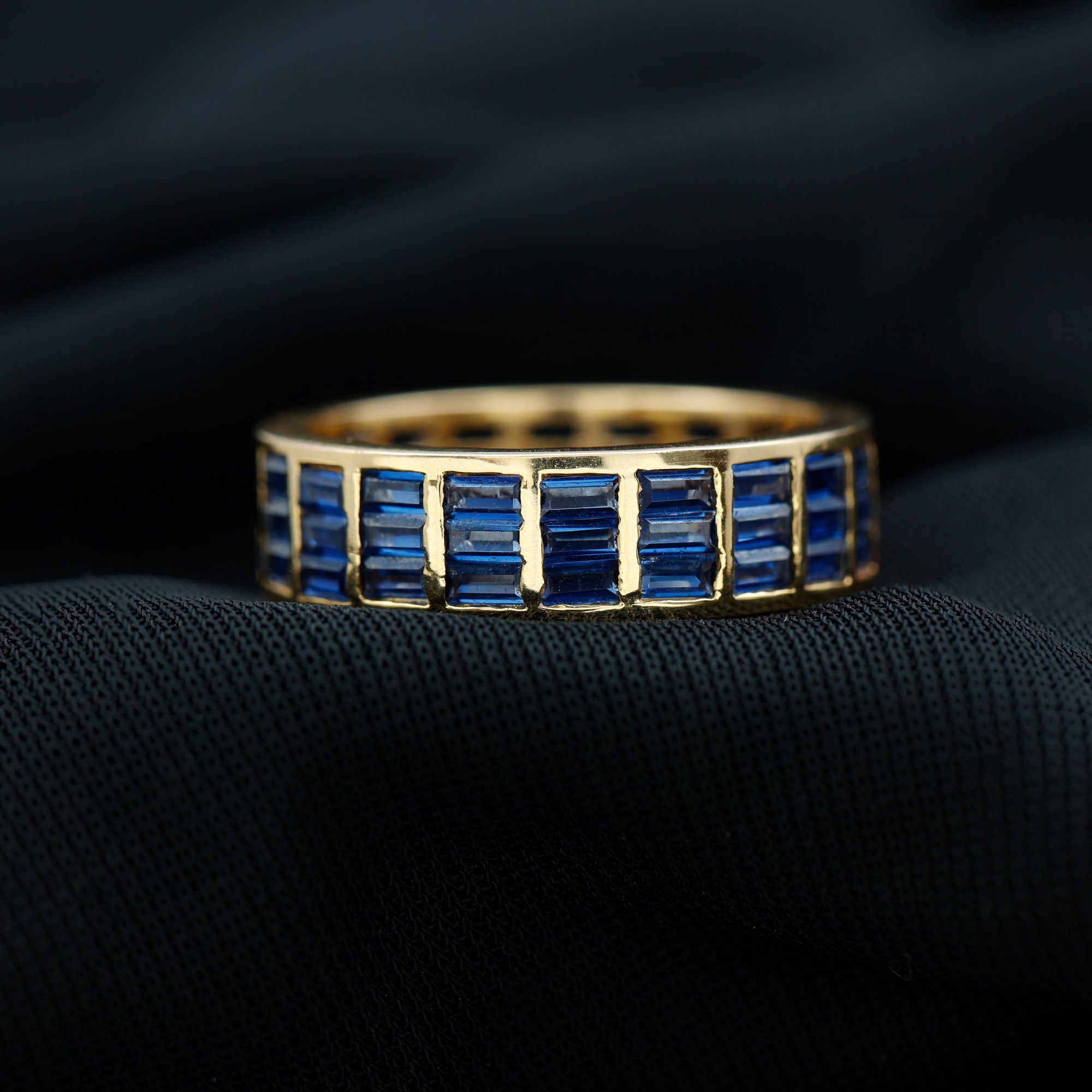 Rosec Jewels-Channel Set Lab Grown Blue Sapphire Wide Eternity Band Ring