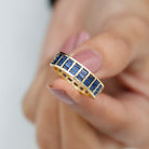 Rosec Jewels-Channel Set Lab Grown Blue Sapphire Wide Eternity Band Ring