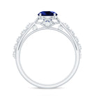 Rosec Jewels-Round Lab Grown Blue Sapphire Solitaire Ring with Diamond