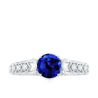 Rosec Jewels-Round Lab Grown Blue Sapphire Solitaire Ring with Diamond