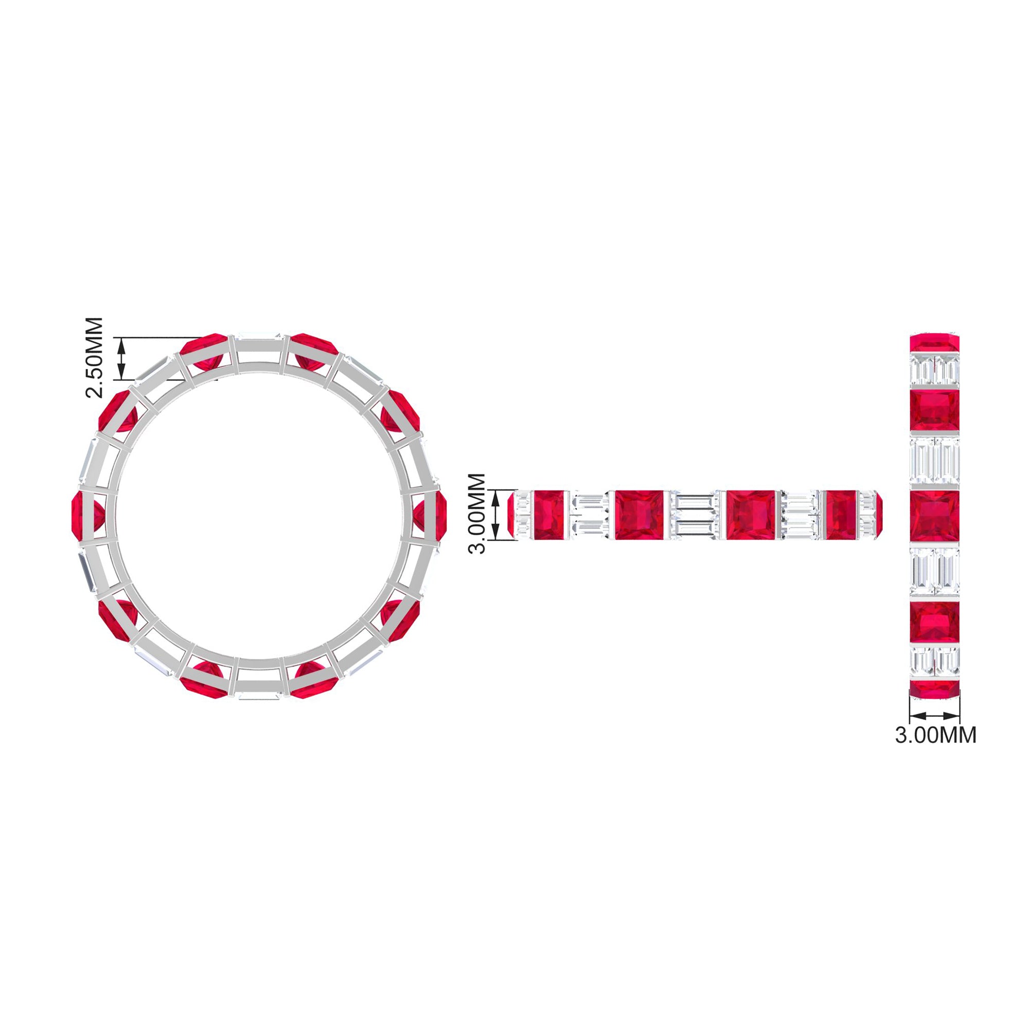 Rosec Jewels-Princess Cut Lab Created Ruby And Moissanite Full Eternity Ring