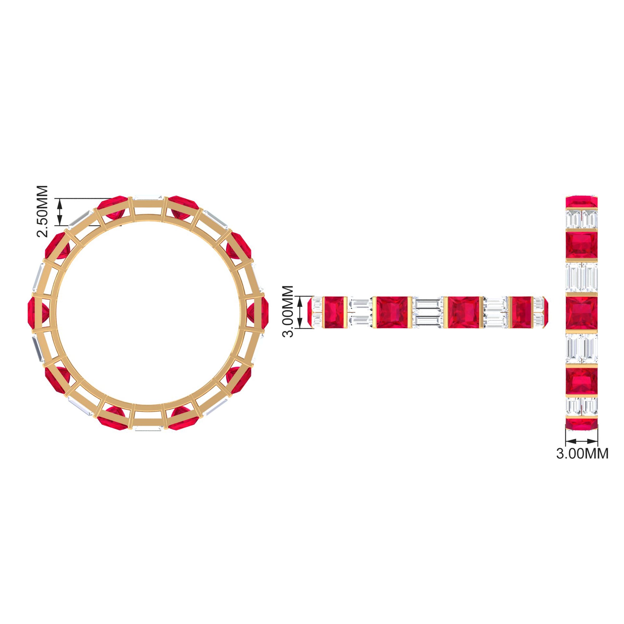 Rosec Jewels-Princess Cut Lab Created Ruby And Moissanite Full Eternity Ring