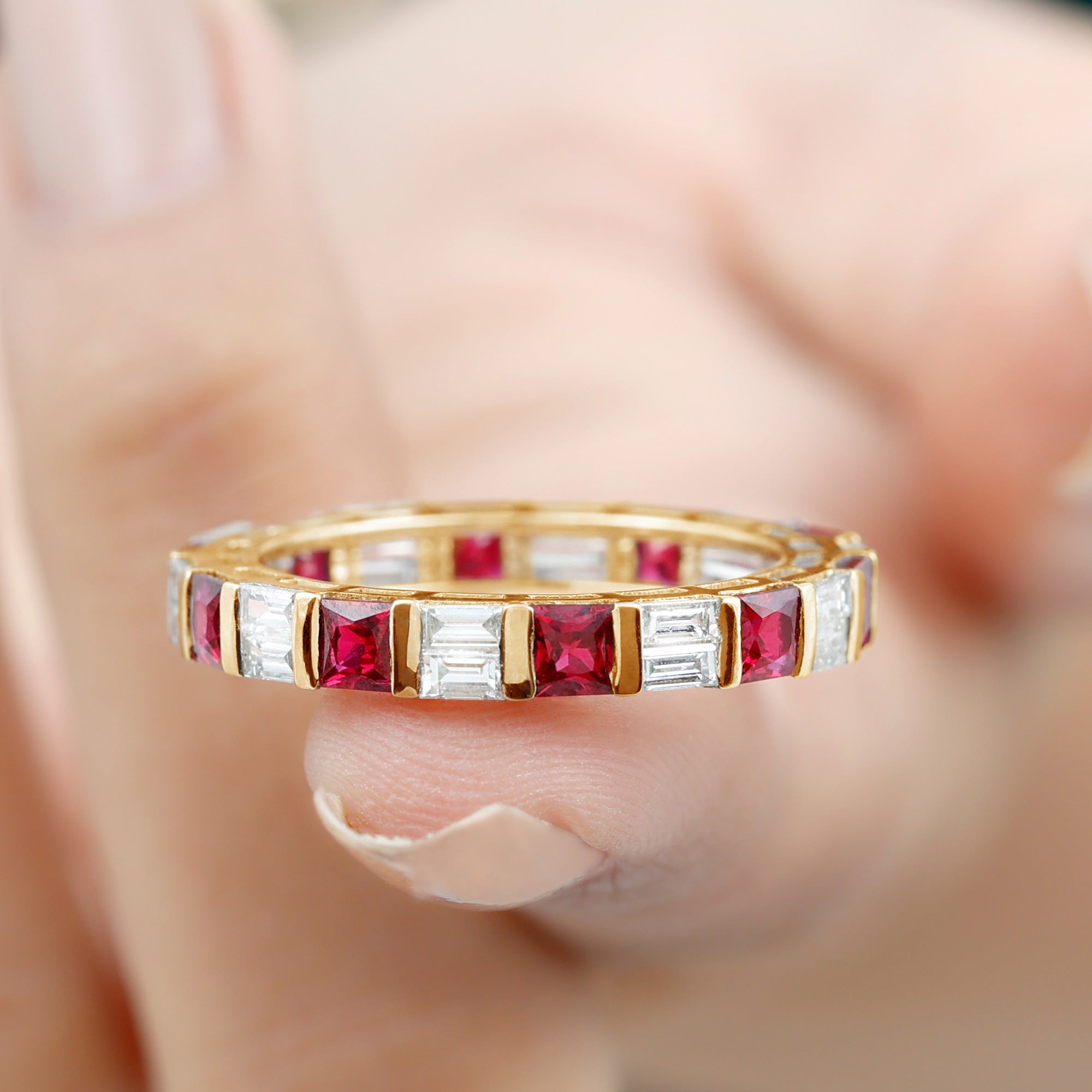 Rosec Jewels-Princess Cut Lab Created Ruby And Moissanite Full Eternity Ring