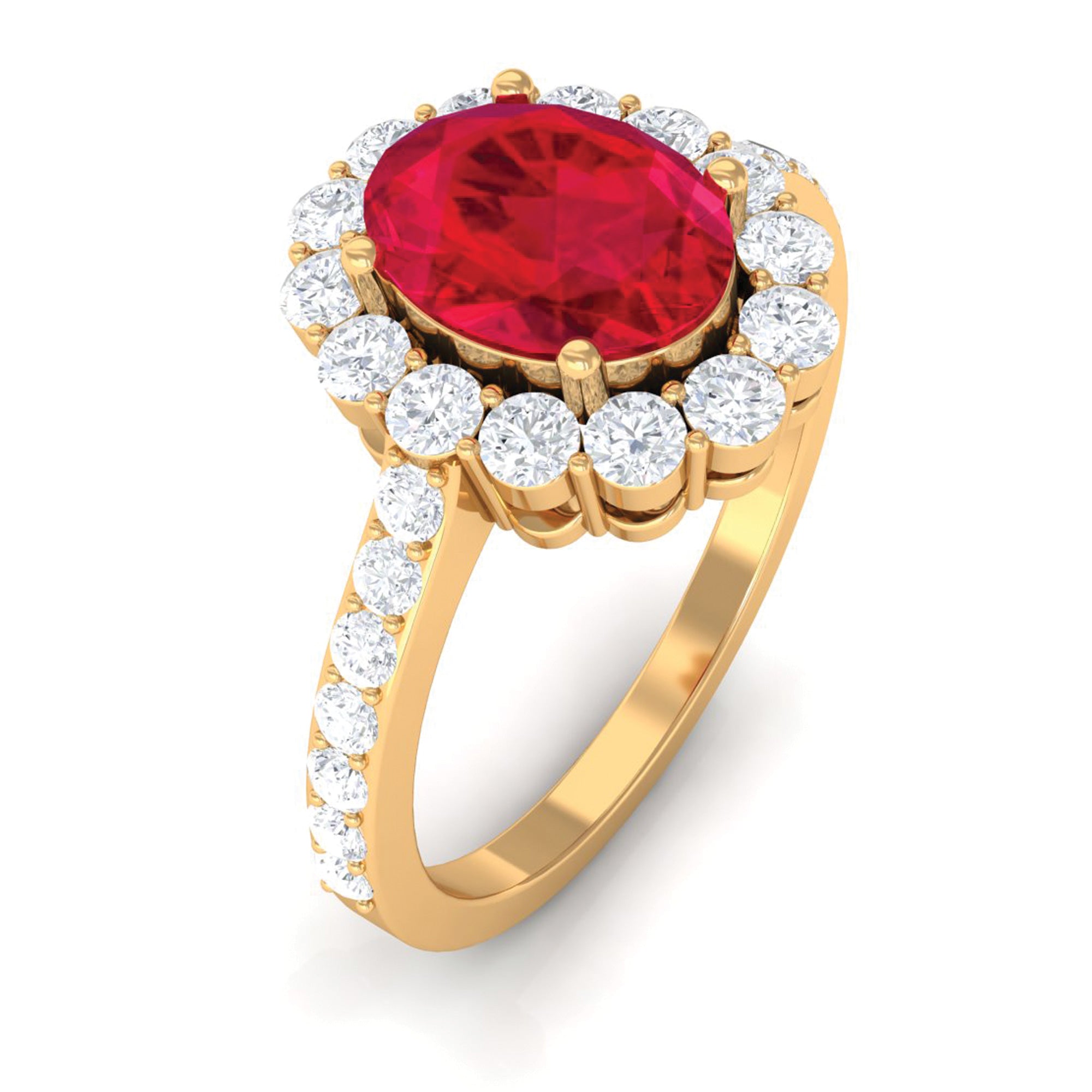 Rosec Jewels-2.75 CT Oval Cut Created Ruby Ring with Moissanite Halo