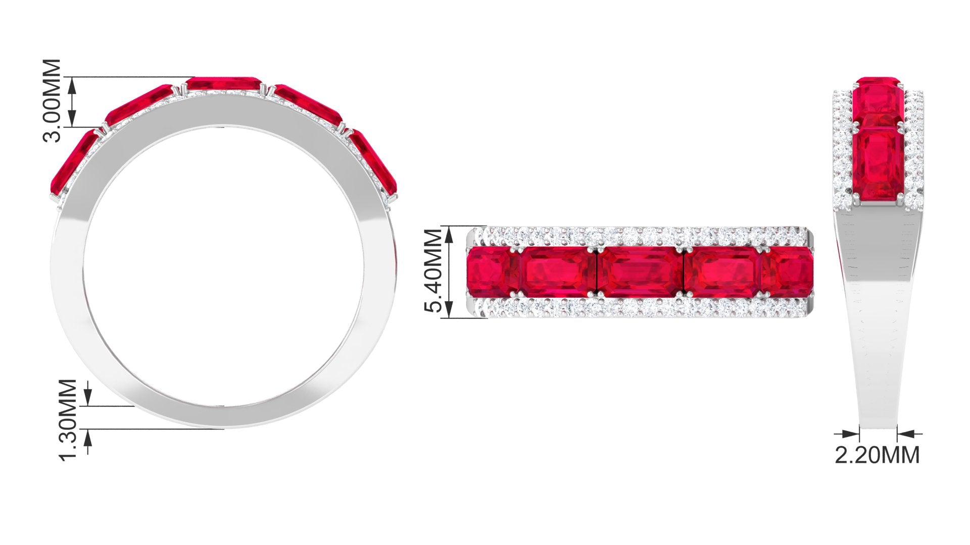 Rosec Jewels-Emerald Cut Created Ruby and Diamond Half Eternity Band