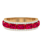 Rosec Jewels-Emerald Cut Created Ruby and Diamond Half Eternity Band